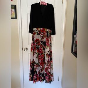 Black & floral flowy holiday/party maxi dress, NWT